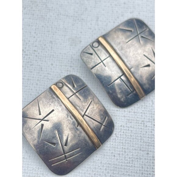 Vintage Metalphors Signed Modernist 10k Gold and Sterling Silver Earrings - Picture 3 of 5